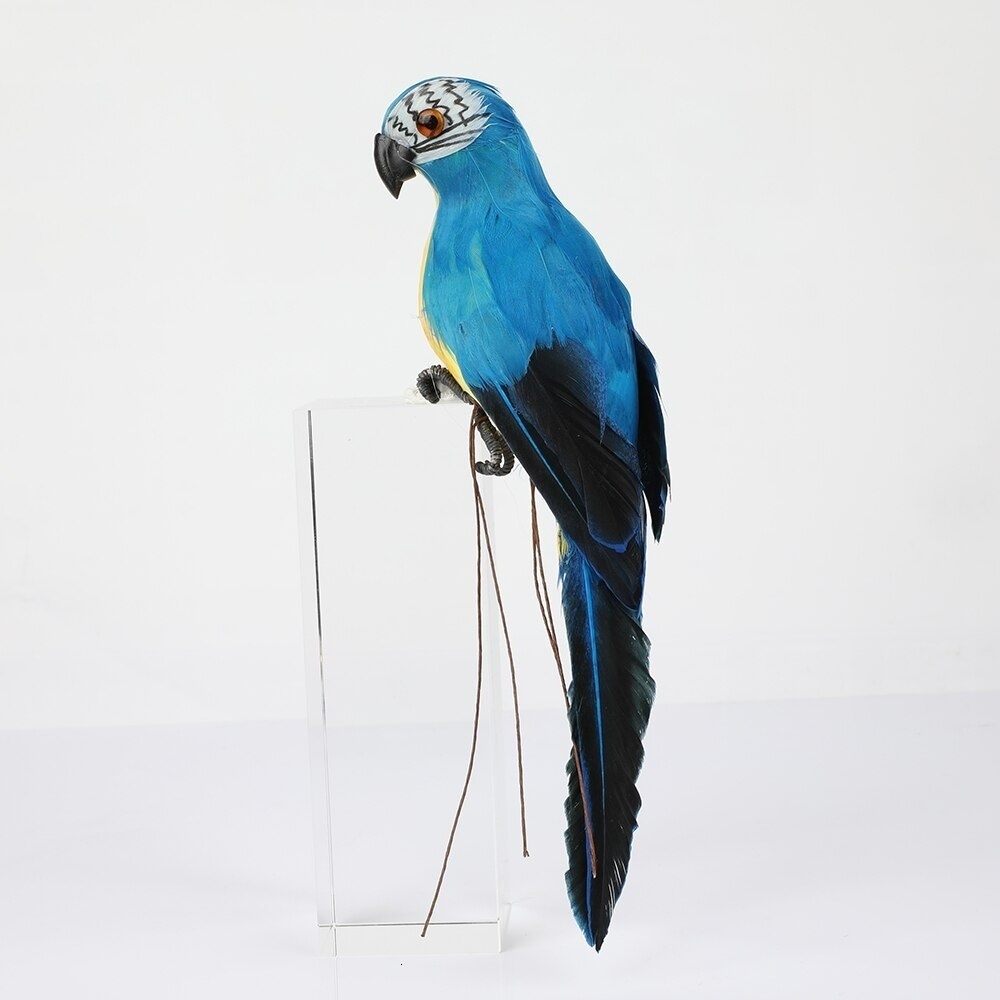 Figura decorativa de loro de 25/35 cm, p&aacute;jaro hecho a mano con plumas de colores para decoraci&oacute;n de jard&iacute;n