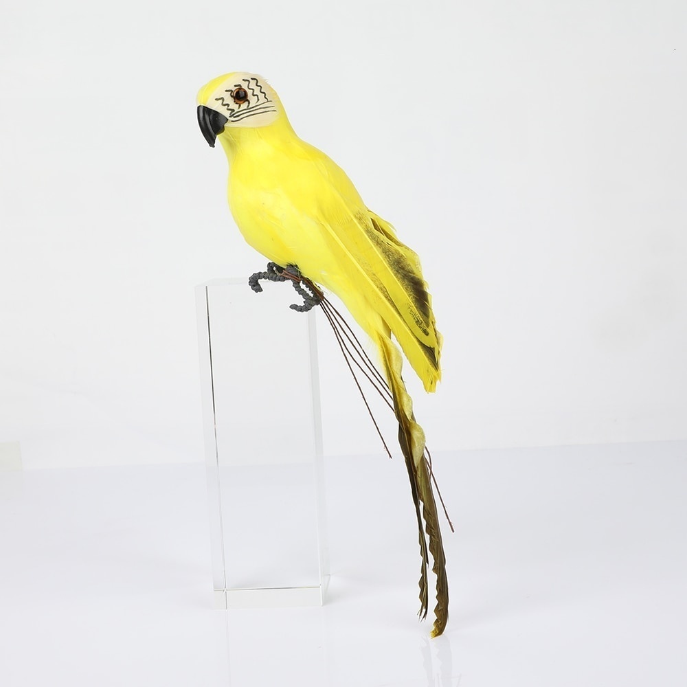 Figura decorativa de loro de 25/35 cm, p&aacute;jaro hecho a mano con plumas de colores para decoraci&oacute;n de jard&iacute;n