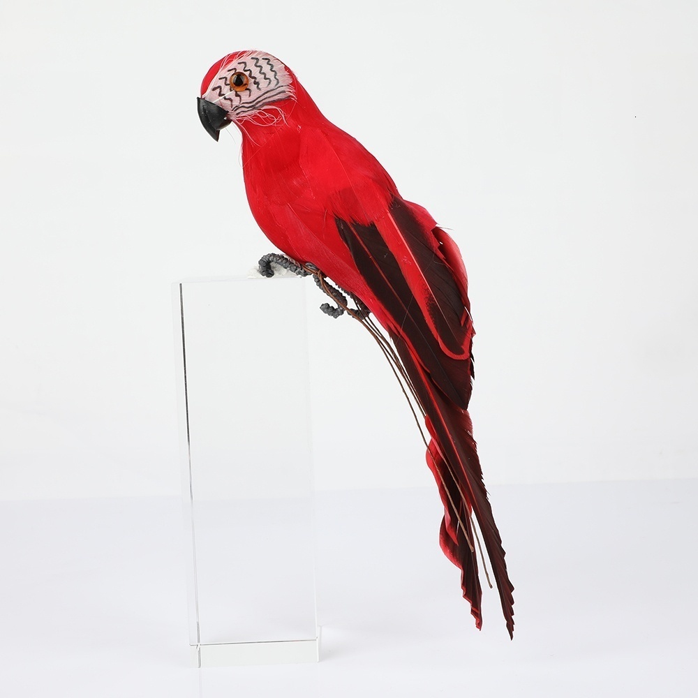 Figura decorativa de loro de 25/35 cm, p&aacute;jaro hecho a mano con plumas de colores para decoraci&oacute;n de jard&iacute;n
