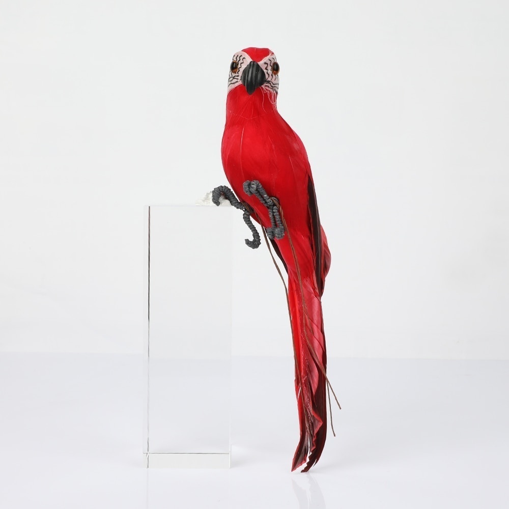 Figura decorativa de loro de 25/35 cm, p&aacute;jaro hecho a mano con plumas de colores para decoraci&oacute;n de jard&iacute;n