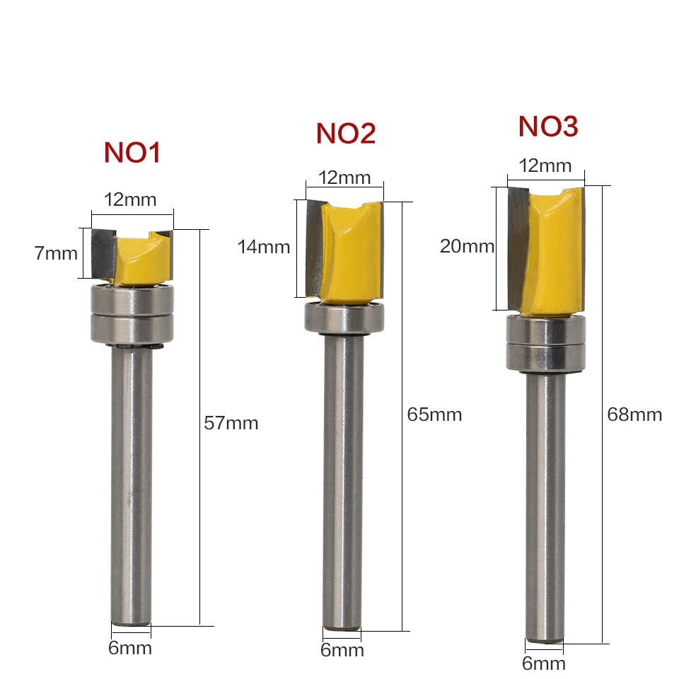 Broca de 6mm, broca con bolillero para-Router, recortadora de extremo recto, corte al ras perfecto, Cuchilla de espiga para carpinter&iacute;a, 1 ud.