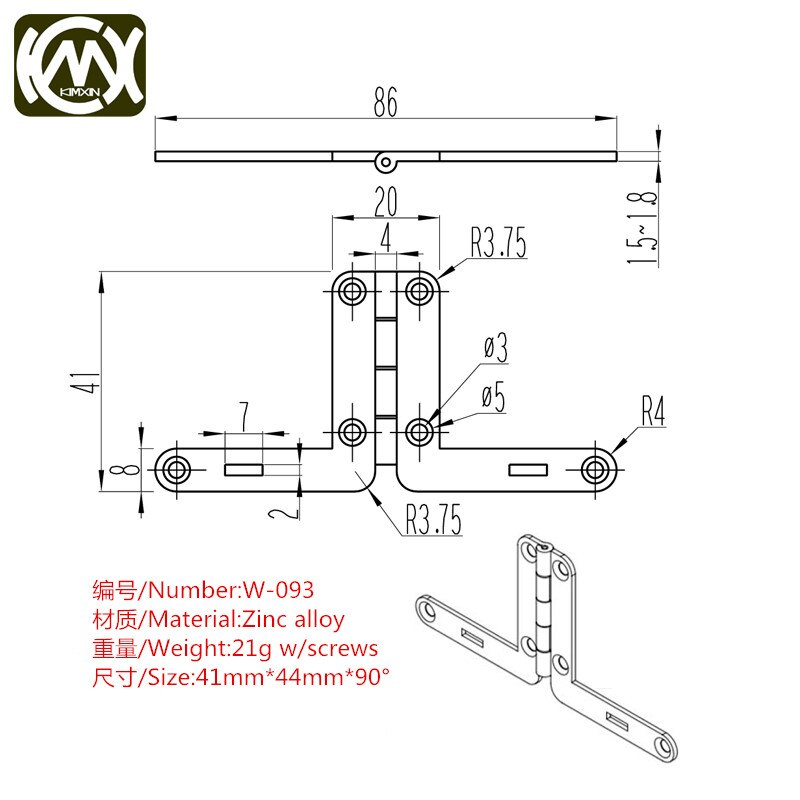 Bisagras de joyero de aleaci&oacute;n de Zinc, hardware de caja de madera de alto grado, bisagra de caja de cigarros/recolecci&oacute;n, env&iacute;o F w-093, 41mm x 44mm, 2 uds.