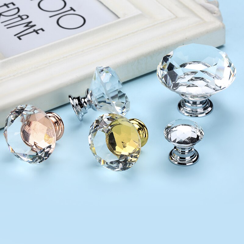 NAIERDI-pomos de cristal con forma de diamante para armario, tirador de caj&oacute;n, puerta de armario de cocina, Hardware