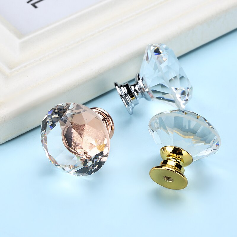 NAIERDI-pomos de cristal con forma de diamante para armario, tirador de caj&oacute;n, puerta de armario de cocina, Hardware