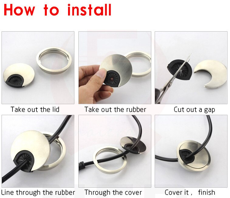 NAIERDI-Tapa para agujero (Gromet) de aleaci&oacute;n de Zinc para escritorio, ojal de ordenador, puerto de salida de Cable de mesa, caja de l&iacute;nea de superficie, herrajes para muebles