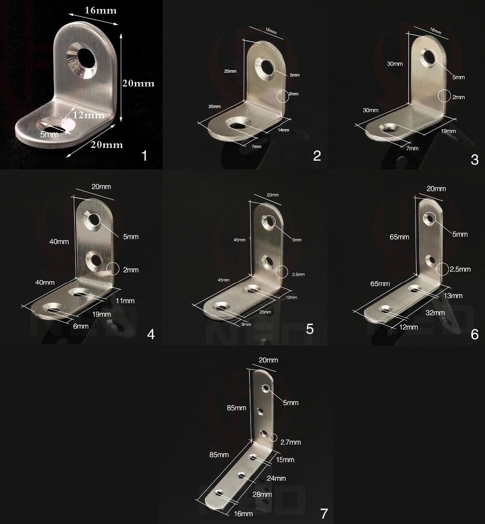 NAIERDI-soportes de esquina de acero inoxidable, Protector de siete tama&ntilde;os, soporte de esquina, herrajes para muebles, 10 Uds.