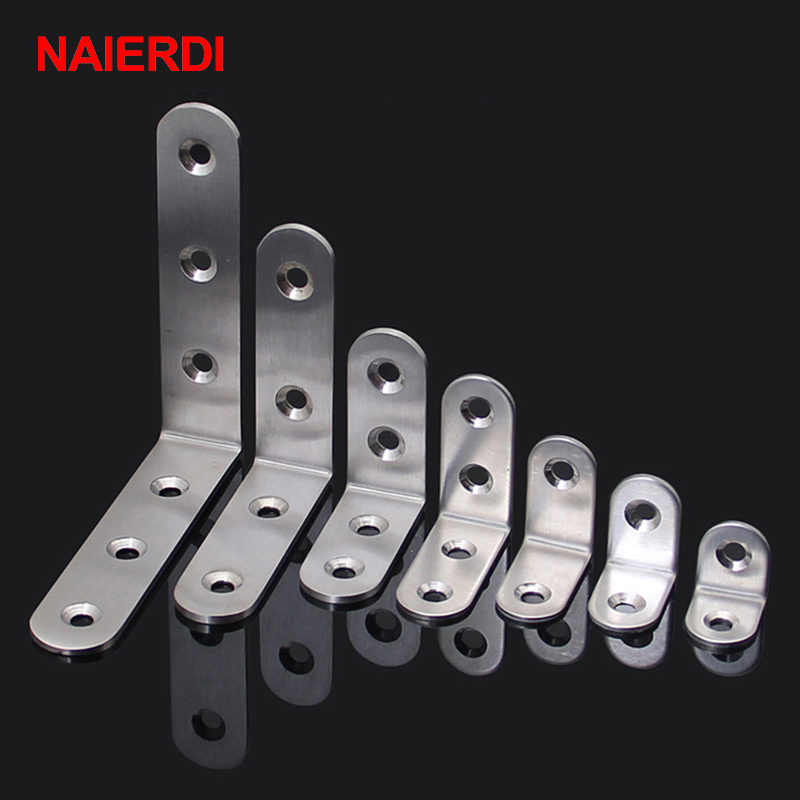 NAIERDI-soportes de esquina de acero inoxidable, Protector de siete tama&ntilde;os, soporte de esquina, herrajes para muebles, 10 Uds.