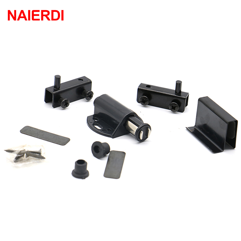 NAIERDI-Tope de puerta magn&eacute;tico, soportes de captura de armario, abrazaderas de vidrio, cierre de puerta para muebles de armario de cocina, color negro