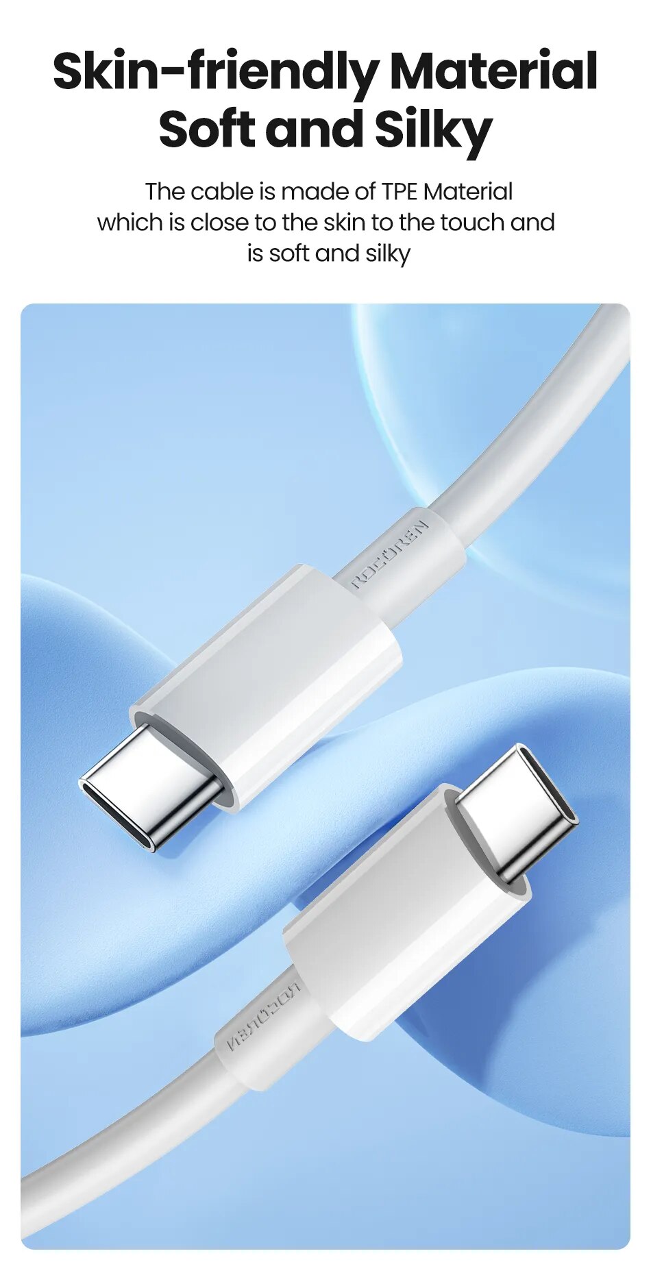 Rocoren-Cable USB tipo C para iPhone 15 Pro, cargador de carga r&aacute;pida Ultra USB-C para Macbook, Samsung, Xiaomi, 20W
