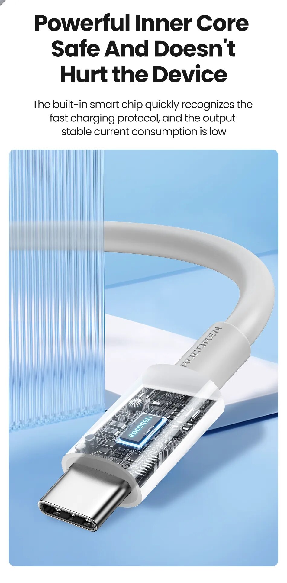 Rocoren-Cable USB tipo C para iPhone 15 Pro, cargador de carga r&aacute;pida Ultra USB-C para Macbook, Samsung, Xiaomi, 20W