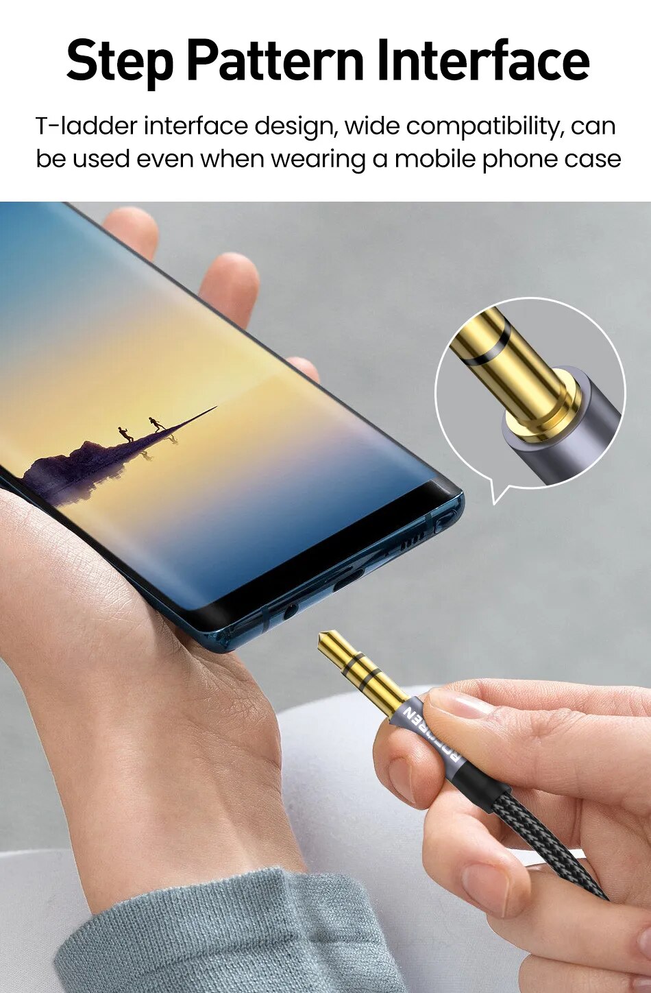 Rocoren-Cable auxiliar de Audio macho a macho, Conector de 3,5mm para tel&eacute;fono, auriculares, coche, MP3, altavoz, ordenador, 5 M