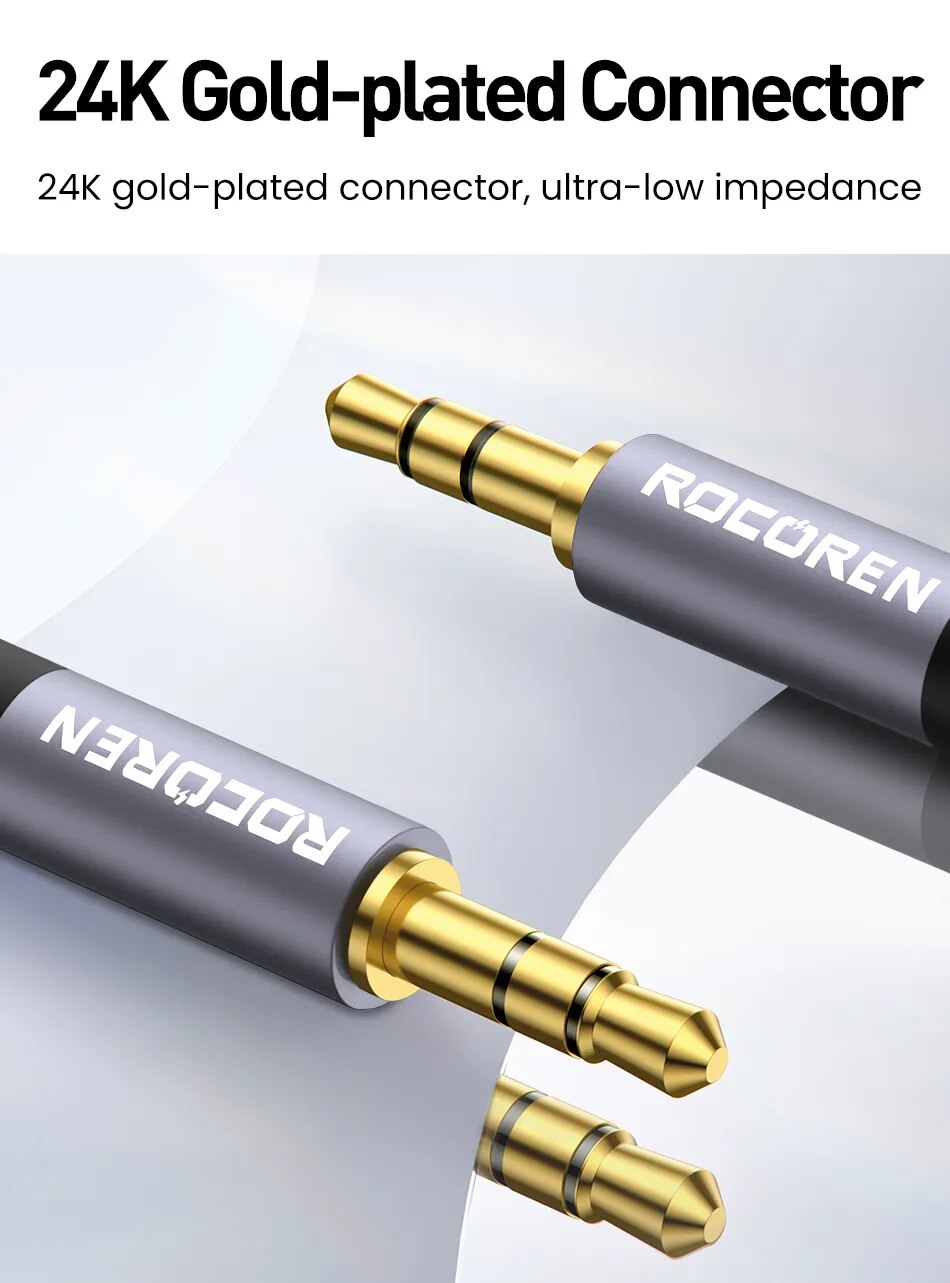 Rocoren-Cable auxiliar de Audio macho a macho, Conector de 3,5mm para tel&eacute;fono, auriculares, coche, MP3, altavoz, ordenador, 5 M