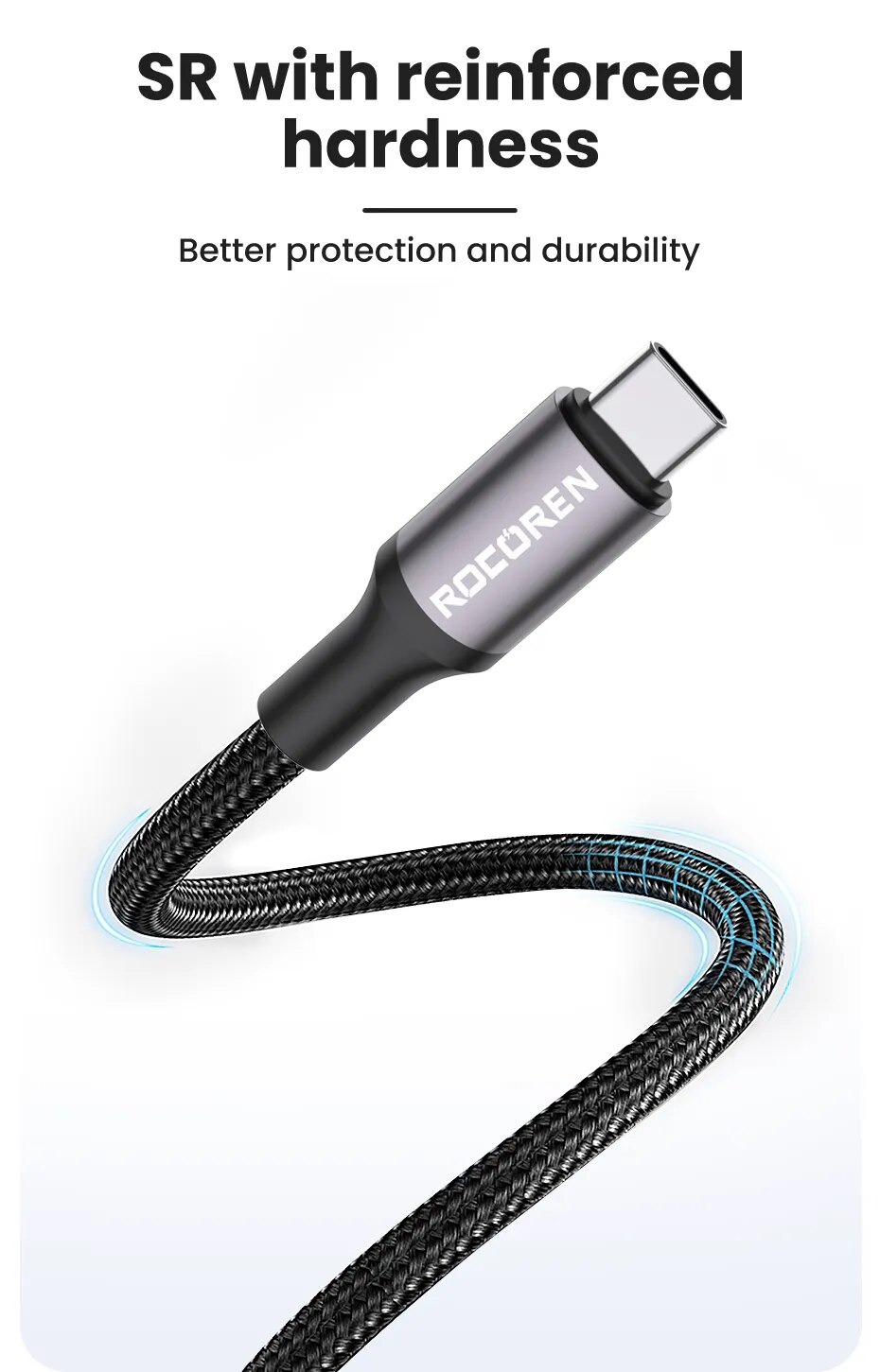 Rocoren-Cable USB tipo C de carga r&aacute;pida 3A, Cable de datos para tel&eacute;fono m&oacute;vil Xiaomi Poco F4 F3 Realme Samsung Huawei