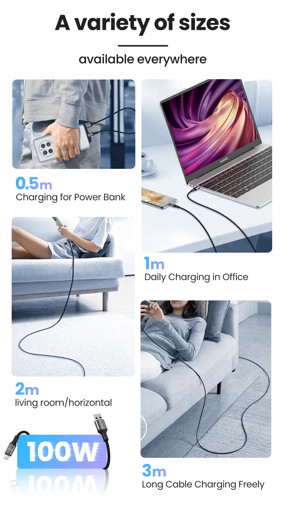 Rocoren-Cable USB tipo C para m&oacute;vil, cargador de carga r&aacute;pida de 100W, para Xiaomi Poco F4, F3, Realme, Huawei 7A, Cable de datos