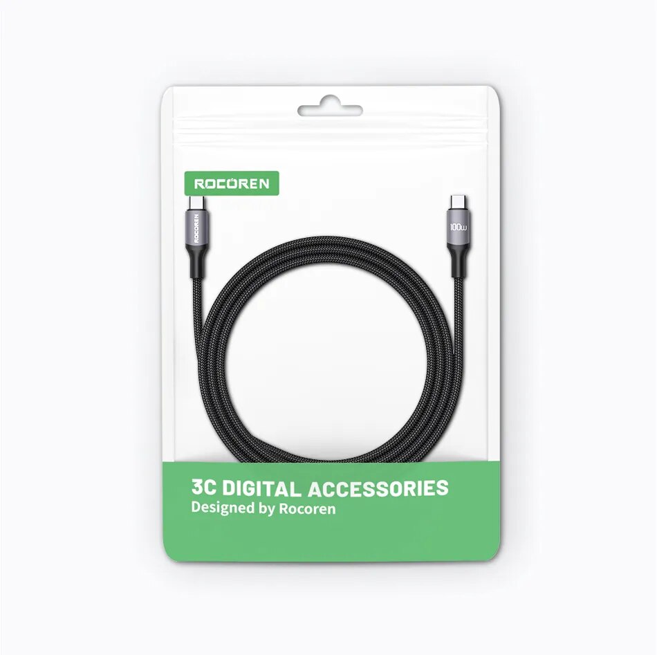 Rocoren-Cable USB tipo C a USB C, cargador de carga r&aacute;pida, 100W, USB-C, PD, para Macbook, Samsung, Xiaomi, 5A