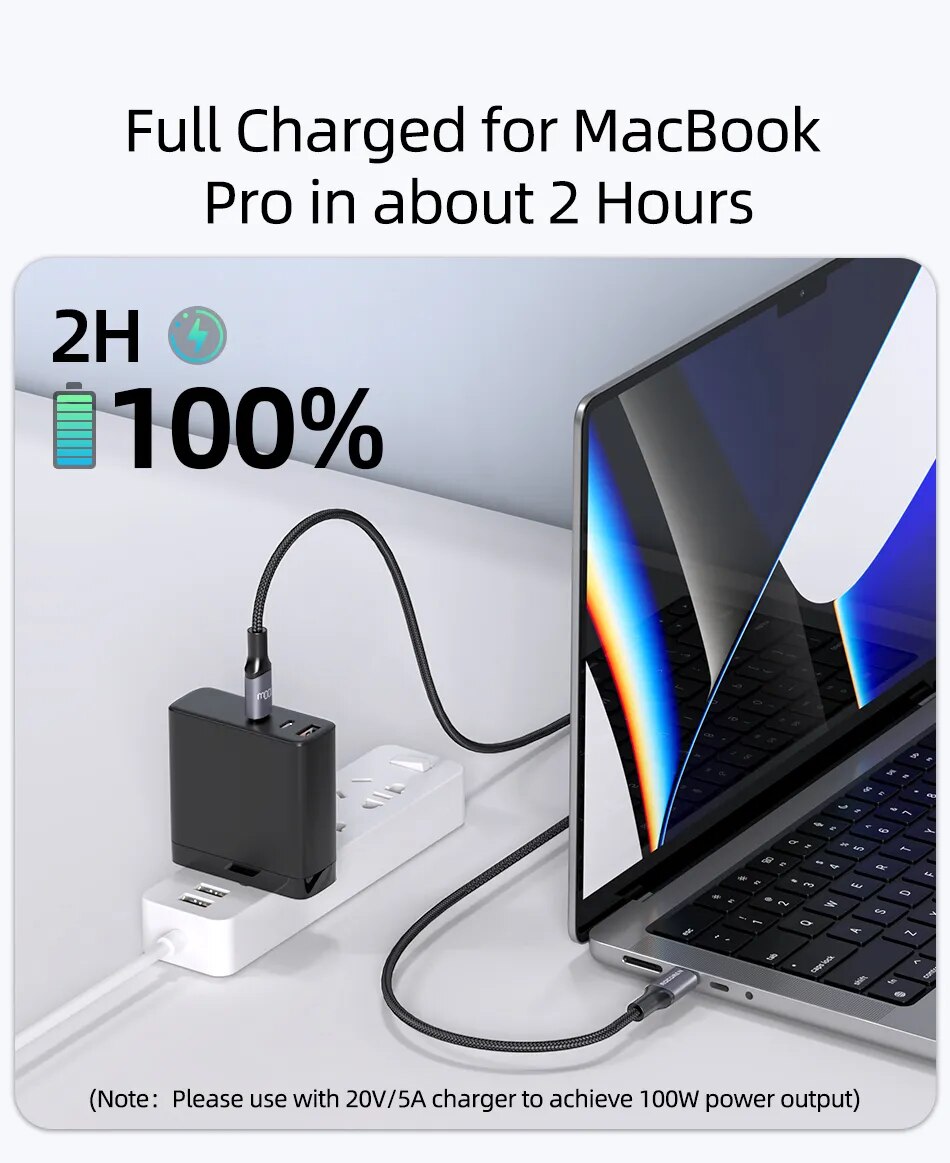 Rocoren-Cable USB tipo C a USB C, cargador de carga r&aacute;pida, 100W, USB-C, PD, para Macbook, Samsung, Xiaomi, 5A