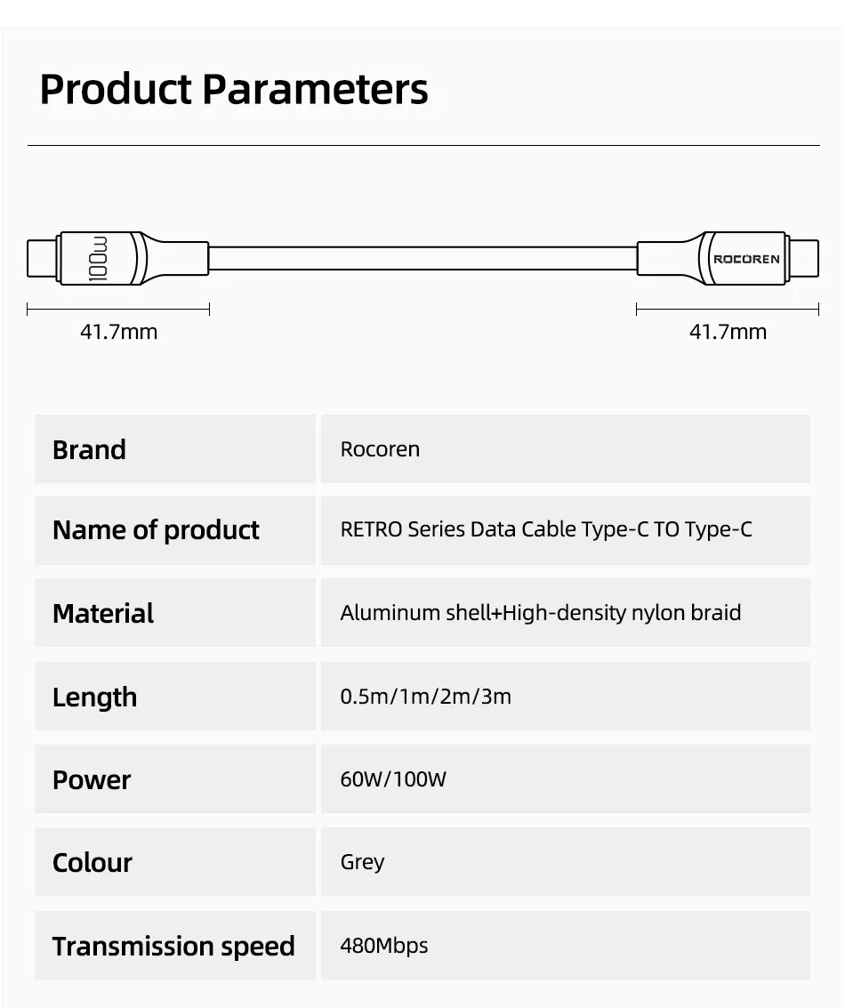 Rocoren-Cable USB tipo C a USB C, cargador de carga r&aacute;pida, 100W, USB-C, PD, para Macbook, Samsung, Xiaomi, 5A