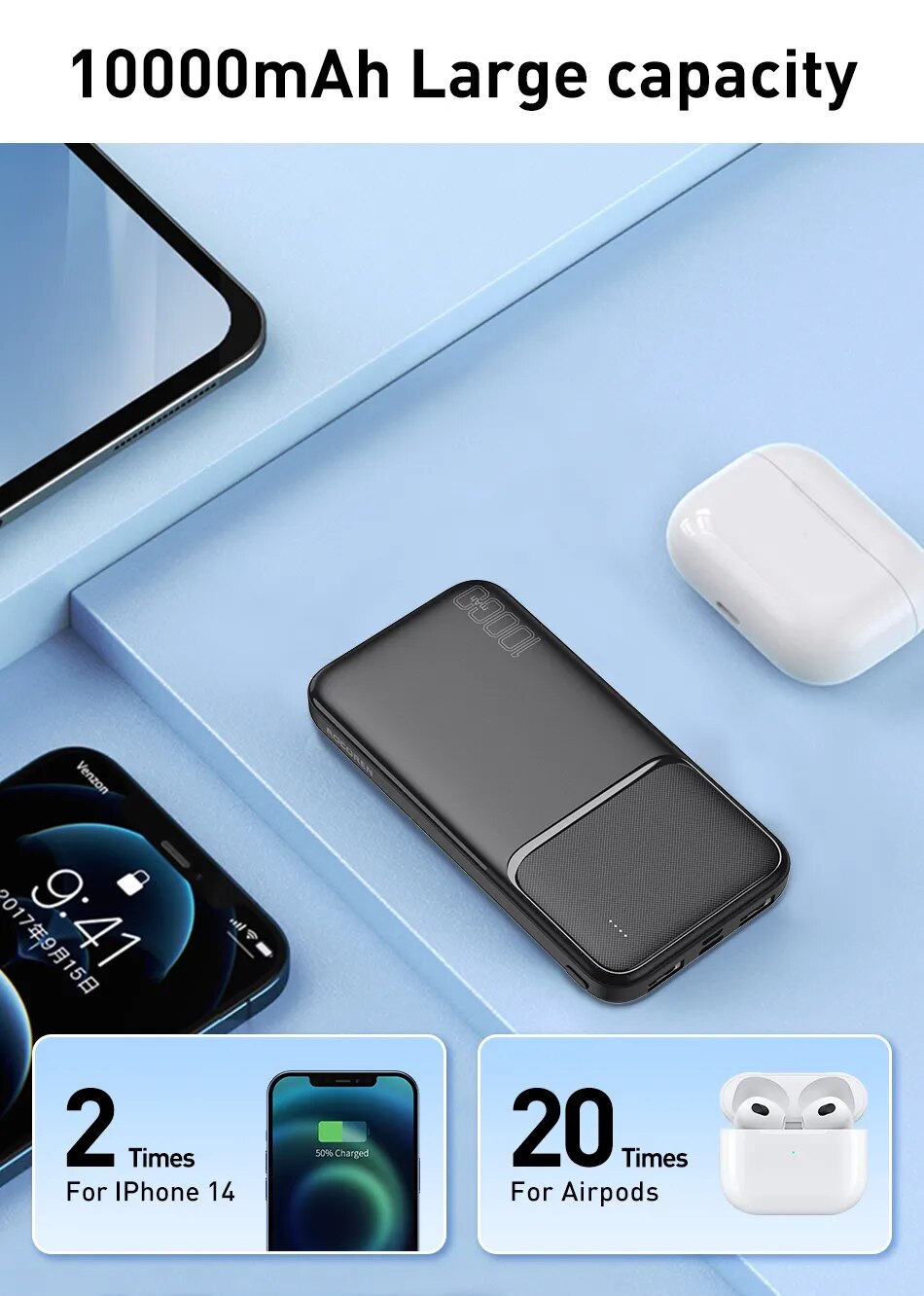 Rocoren-bater&iacute;a externa port&aacute;til de 10000mAh, Powerbank de carga r&aacute;pida 10000 para iPhone, Xiaomi mi POCO