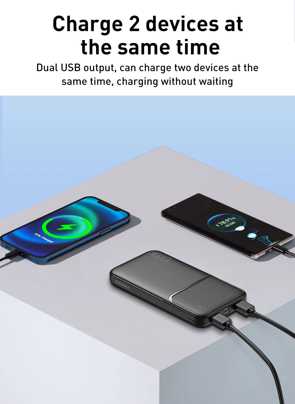 Rocoren-bater&iacute;a externa port&aacute;til de 10000mAh, Powerbank de carga r&aacute;pida 10000 para iPhone, Xiaomi mi POCO