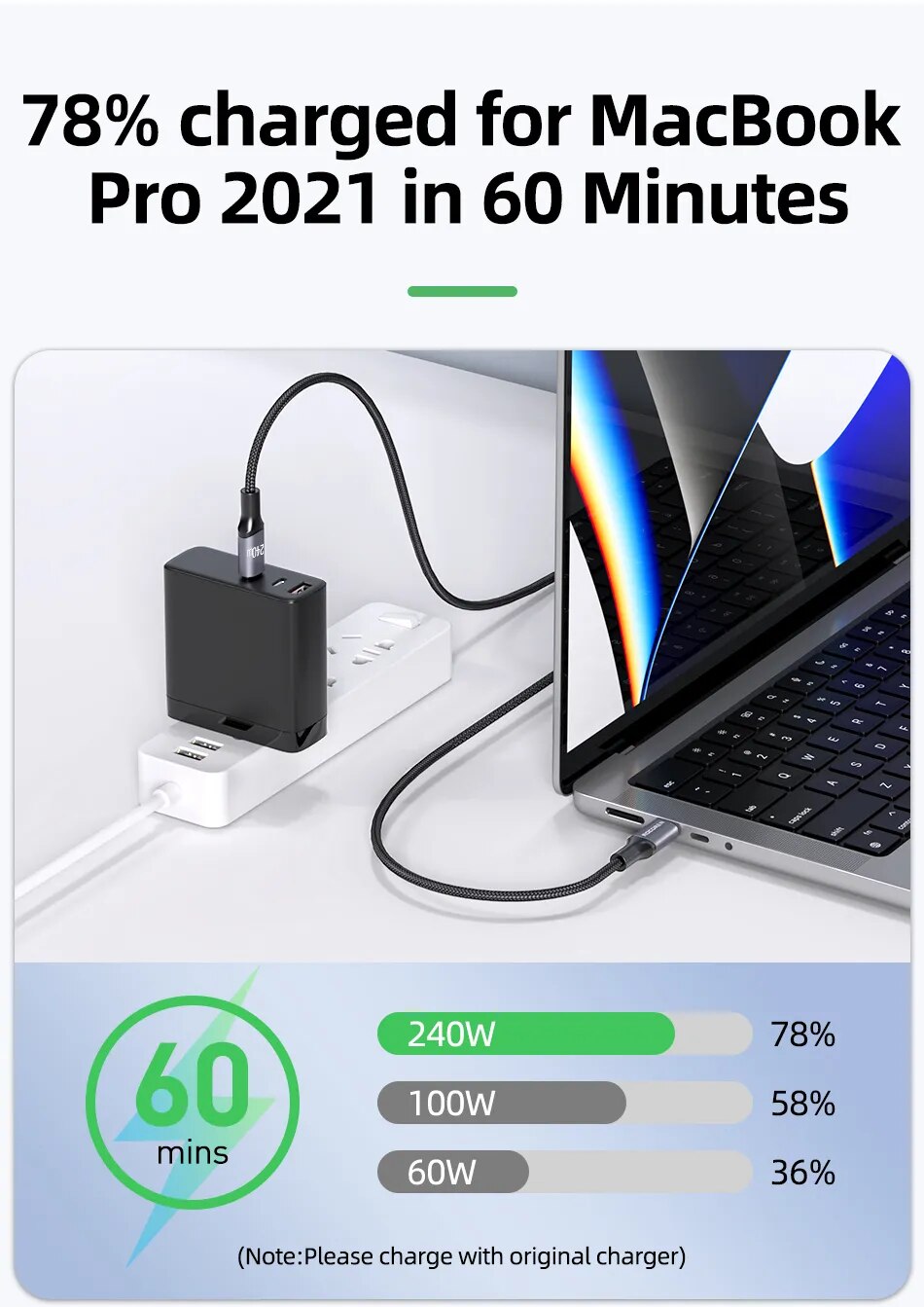 Rocoren-Cable USB tipo C a tipo C, cargador de carga r&aacute;pida, 100W, 3,1 W, USB-C, 5A, para Macbook, Samsung y Xiaomi