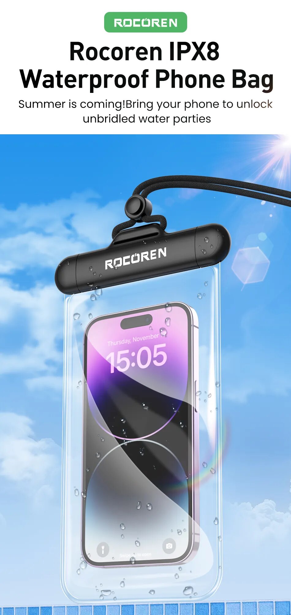 Rocoren-funda de tel&eacute;fono impermeable para iPhone 14, 13, 12 Pro, Samsung, Xiaomi, funda de tel&eacute;fono a prueba de agua, bolsa de protecci&oacute;n Universal