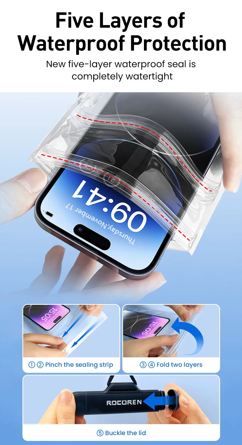 Rocoren-funda de tel&eacute;fono impermeable para iPhone 14, 13, 12 Pro, Samsung, Xiaomi, funda de tel&eacute;fono a prueba de agua, bolsa de protecci&oacute;n Universal