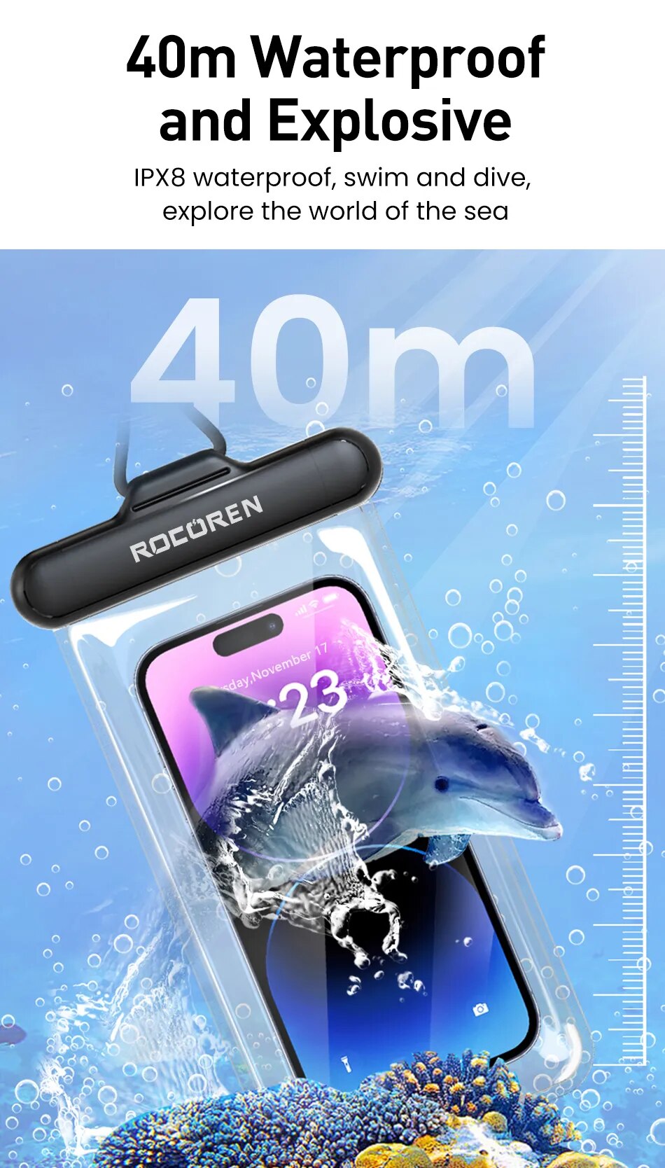 Rocoren-funda de tel&eacute;fono impermeable para iPhone 14, 13, 12 Pro, Samsung, Xiaomi, funda de tel&eacute;fono a prueba de agua, bolsa de protecci&oacute;n Universal