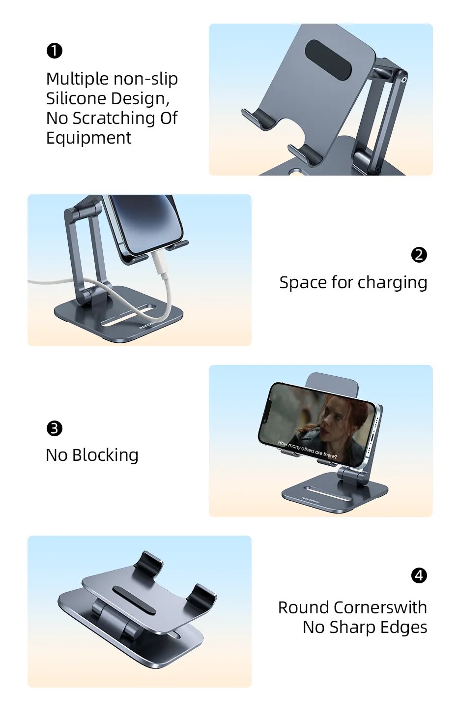 Rocoren-Soporte de escritorio para tel&eacute;fono m&oacute;vil, soporte de Metal plegable para tableta, para iPhone 14, 13, iPad Pro Air, Universal