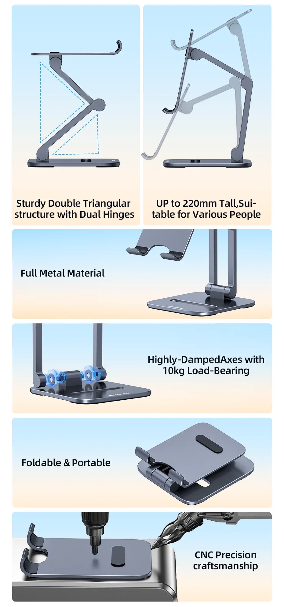 Rocoren-Soporte de escritorio para tel&eacute;fono m&oacute;vil, soporte de Metal plegable para tableta, para iPhone 14, 13, iPad Pro Air, Universal