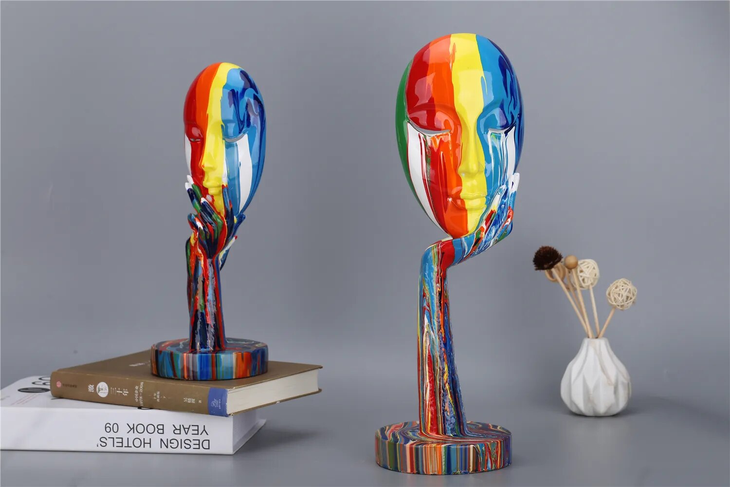 Estatuas de cara de mujer coloridas pintadas creativas, decoraci&oacute;n del hogar, gabinete de vino, decoraci&oacute;n de oficina, artesan&iacute;as de decoraci&oacute;n de escritorio
