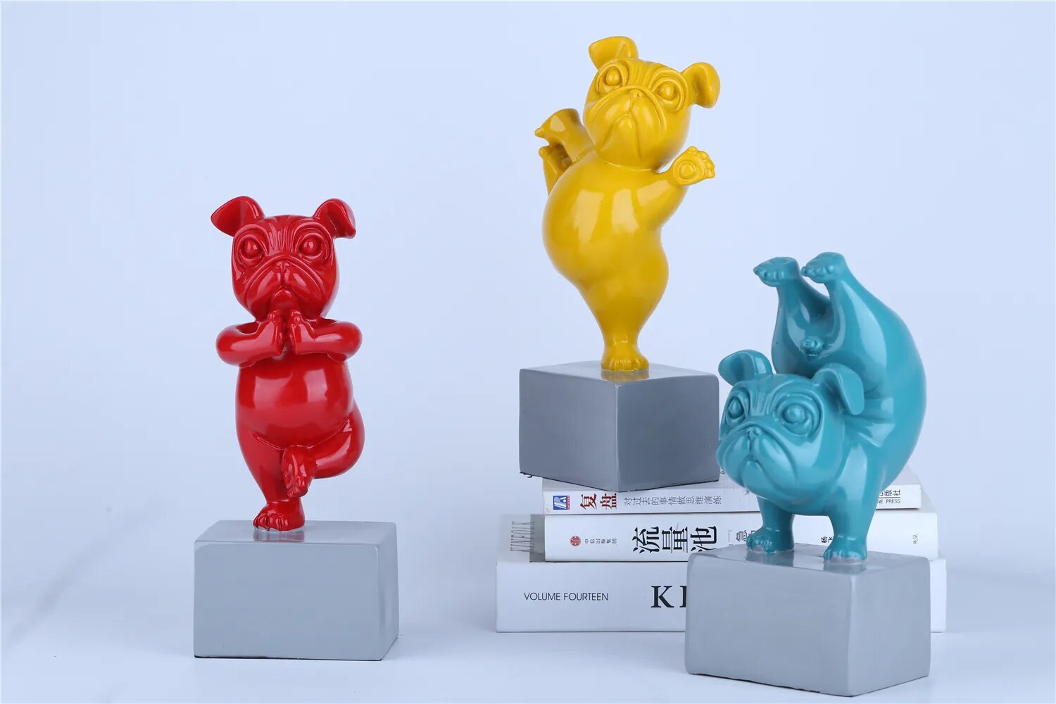 Estatua de Bulldog franc&eacute;s para Yoga, figuritas de resina, escultura de animales de dibujos animados creativos n&oacute;rdicos, artesan&iacute;as de decoraci&oacute;n de habitaci&oacute;n de ni&ntilde;os