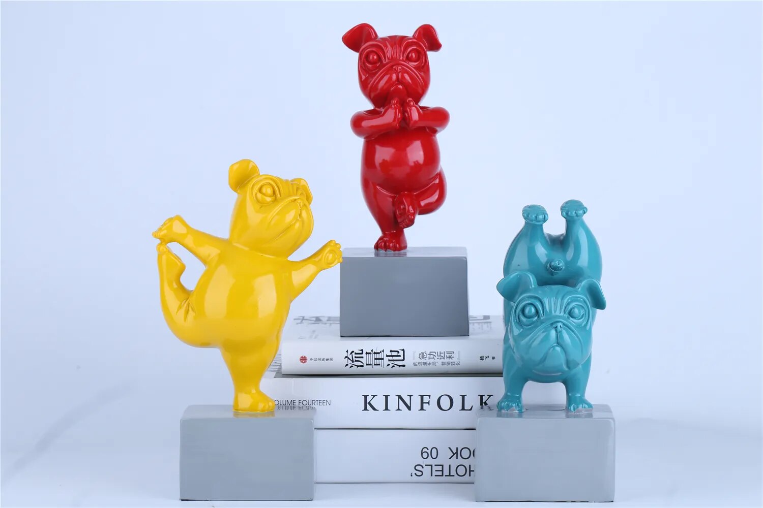 Estatua de Bulldog franc&eacute;s para Yoga, figuritas de resina, escultura de animales de dibujos animados creativos n&oacute;rdicos, artesan&iacute;as de decoraci&oacute;n de habitaci&oacute;n de ni&ntilde;os