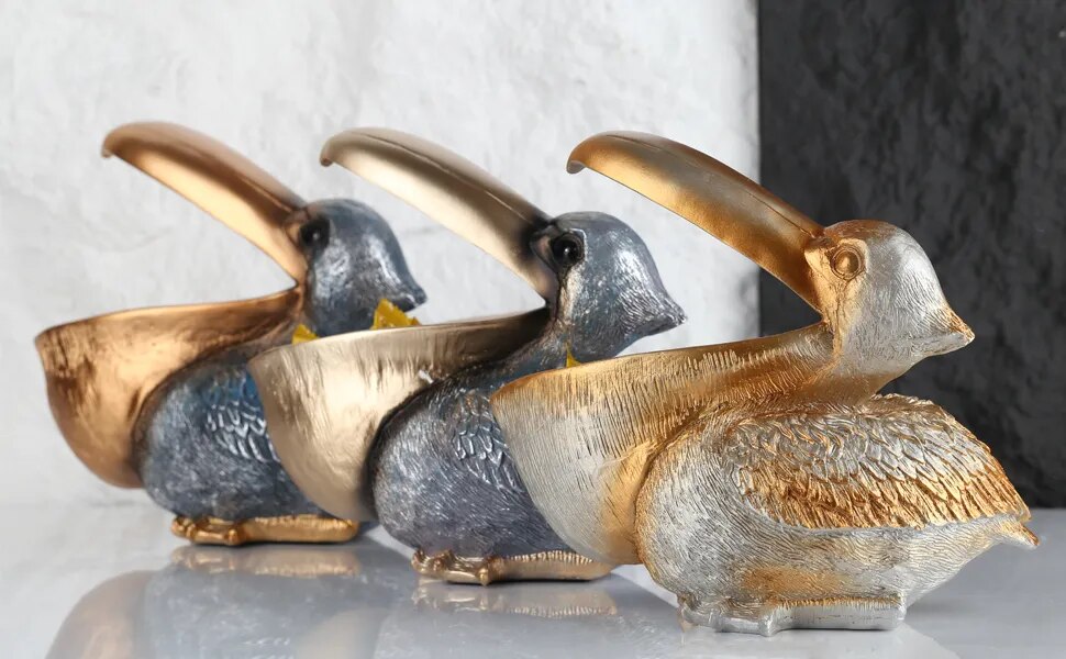 Estatuilla de almacenamiento de llaves de Tuc&aacute;n, estatua de pel&iacute;cano, cesta de almacenamiento de animales, forma de p&aacute;jaros, 8,3 pulgadas