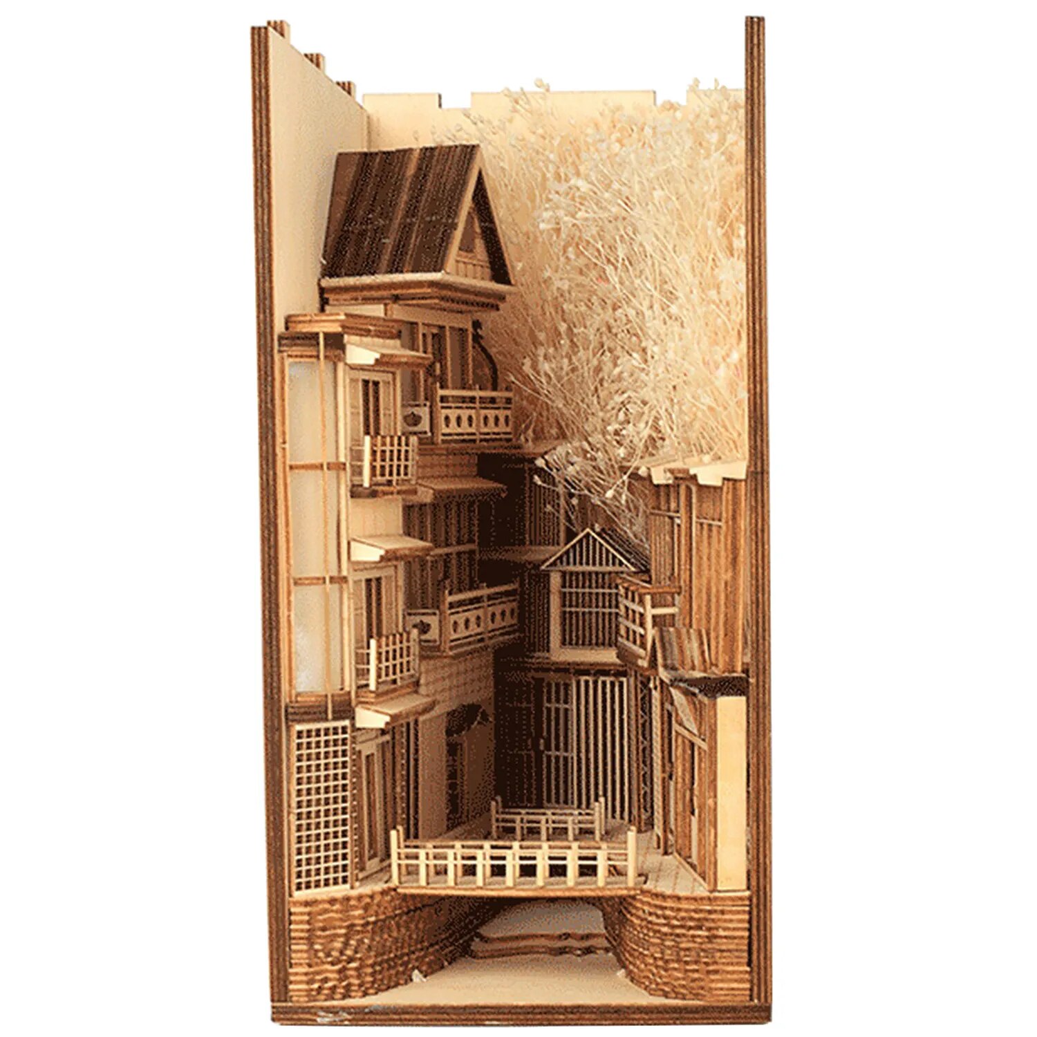 Ginzan Hot spring Kit de bricolaje, inserciones de Nook de libros de madera, sujetalibros de arte, decoraci&oacute;n de estanter&iacute;a, soporte de Anime Spirited Away