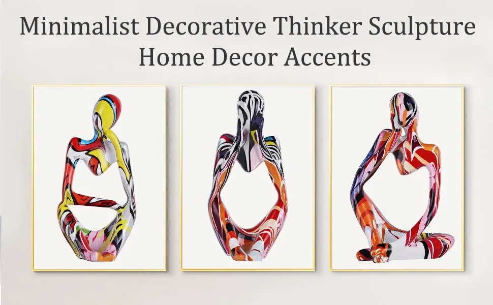 Estatuas y esculturas de grafiti abstracto, The Thinker adornos coloridos de Mini, estanter&iacute;a de arte minimalista