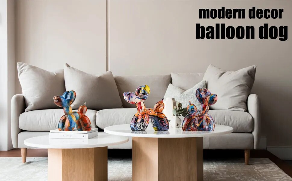 Escultura de perro con globo de Arte Moderno de Color, estatua de perro con globo deslumbrante de pie, estatuillas de decoraci&oacute;n de animales de perro con globo colorido