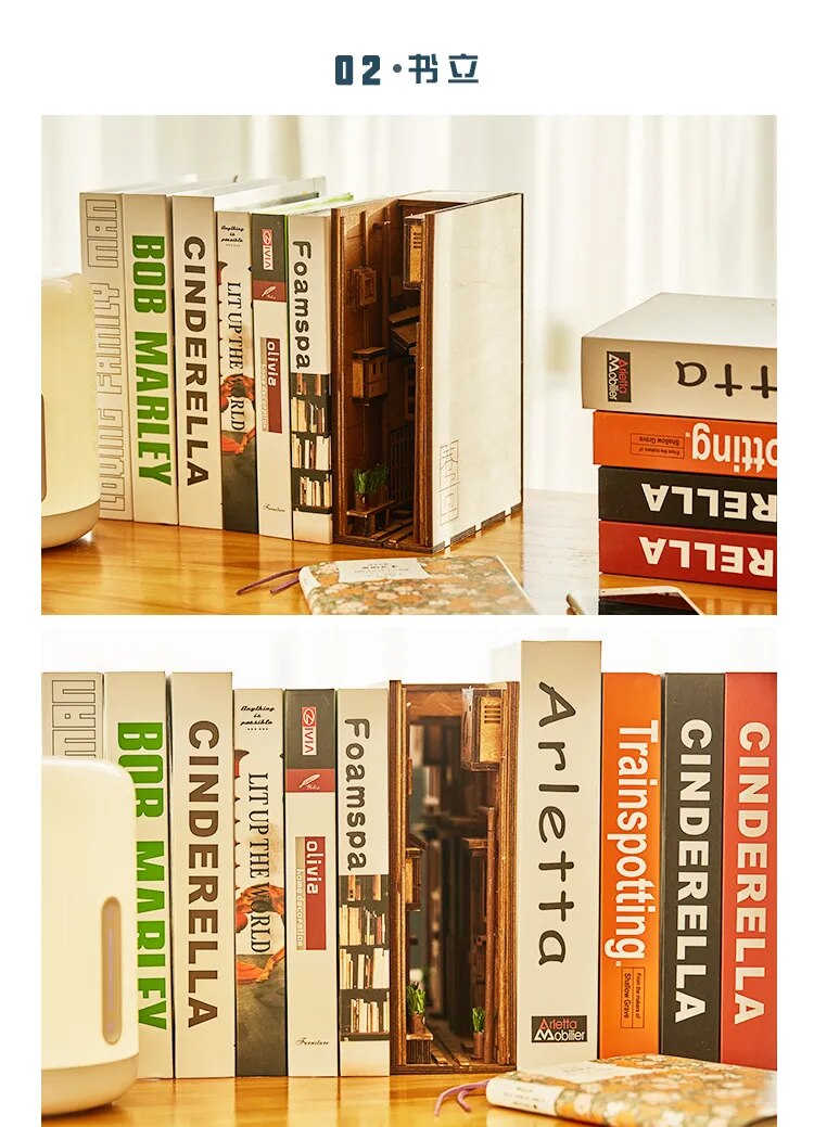 Inserciones de madera para libros, sujetalibros de arte, decoraci&oacute;n de estanter&iacute;a, soporte de estilo japon&eacute;s, Kit de construcci&oacute;n de modelos para el hogar