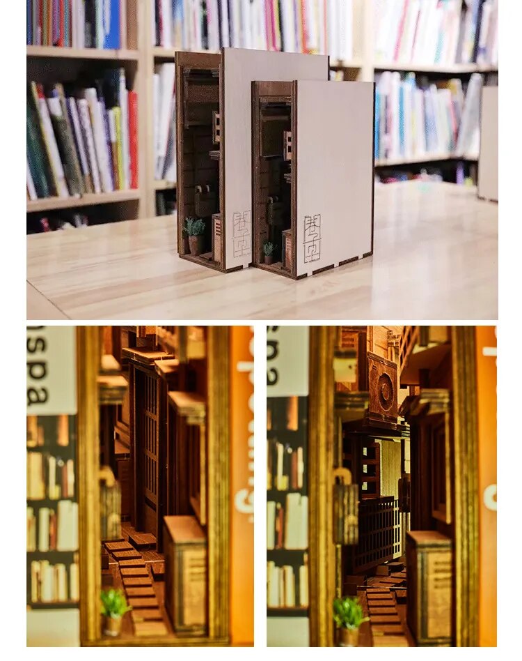 Inserciones de madera para libros, sujetalibros de arte, decoraci&oacute;n de estanter&iacute;a, soporte de estilo japon&eacute;s, Kit de construcci&oacute;n de modelos para el hogar