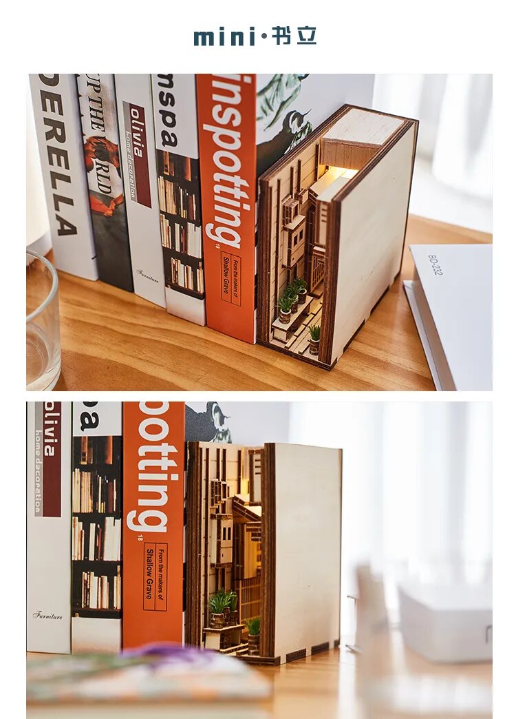 Inserciones de madera para libros, sujetalibros de arte, decoraci&oacute;n de estanter&iacute;a, soporte de estilo japon&eacute;s, Kit de construcci&oacute;n de modelos para el hogar