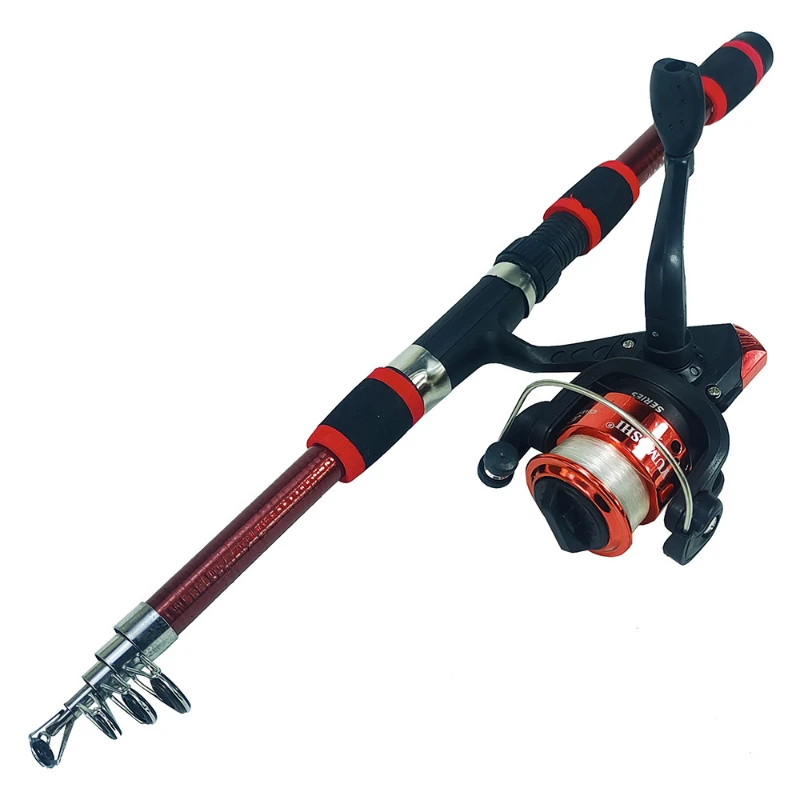 Ca&ntilde;a de pescar giratoria y carrete, Combo1.8M, ca&ntilde;a telesc&oacute;pica con carrete 5,2: 1 3BB, arrastre m&aacute;ximo 5kg, Kit completo de pesca