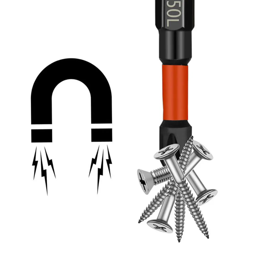 Binoax-Juego de puntas cruzadas magn&eacute;ticas PH2, destornillador de dureza con cabeza de lote de impacto Phillips, herramientas manuales, 5/6 Uds.