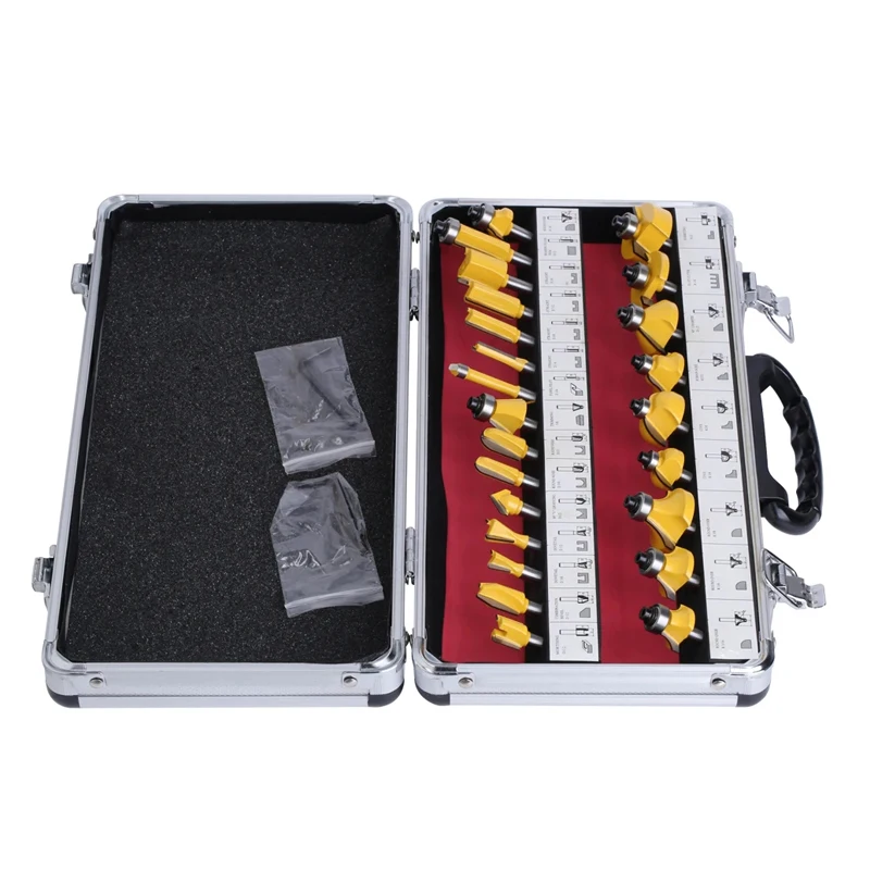 Caja de aluminio, 24 Uds., juego de brocas para enrutador de v&aacute;stago de 6,35 MM, fresa para carpinter&iacute;a empaquetada en caja de aluminio, cortador de carburo