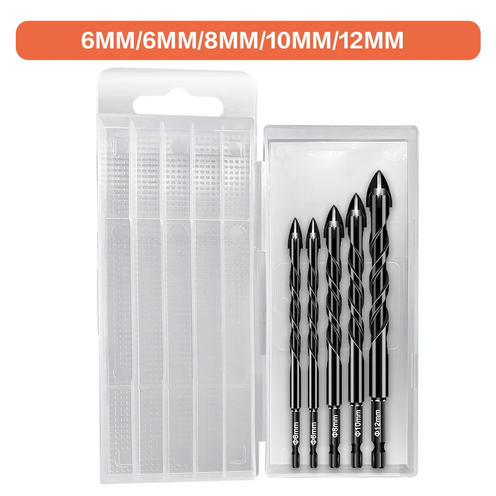 Juego de brocas para azulejos hexagonales cruzados de 3-12mm para perforadora de hormig&oacute;n de cer&aacute;mica de vidrio, Kit de herramientas de carpinter&iacute;a con broca triangular de aleaci&oacute;n dura de ladrillo