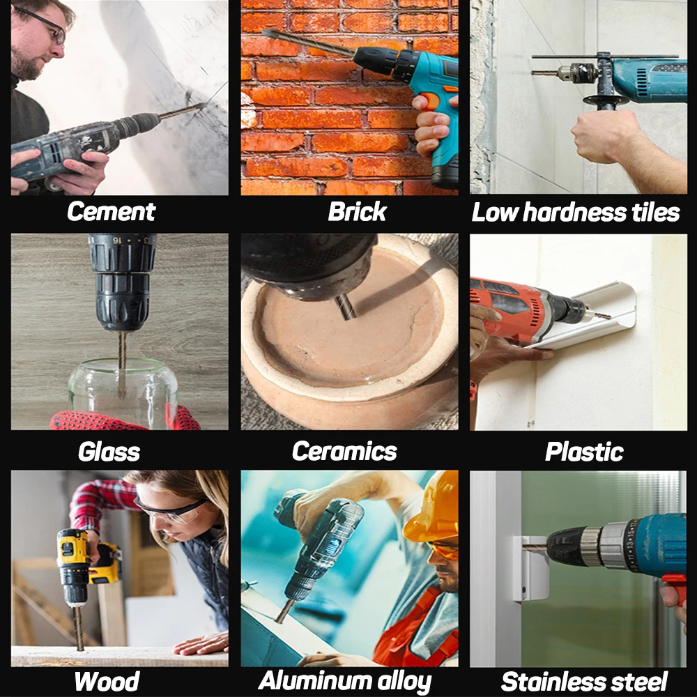 Juego de brocas para azulejos hexagonales cruzados de 3-12mm para perforadora de hormig&oacute;n de cer&aacute;mica de vidrio, Kit de herramientas de carpinter&iacute;a con broca triangular de aleaci&oacute;n dura de ladrillo