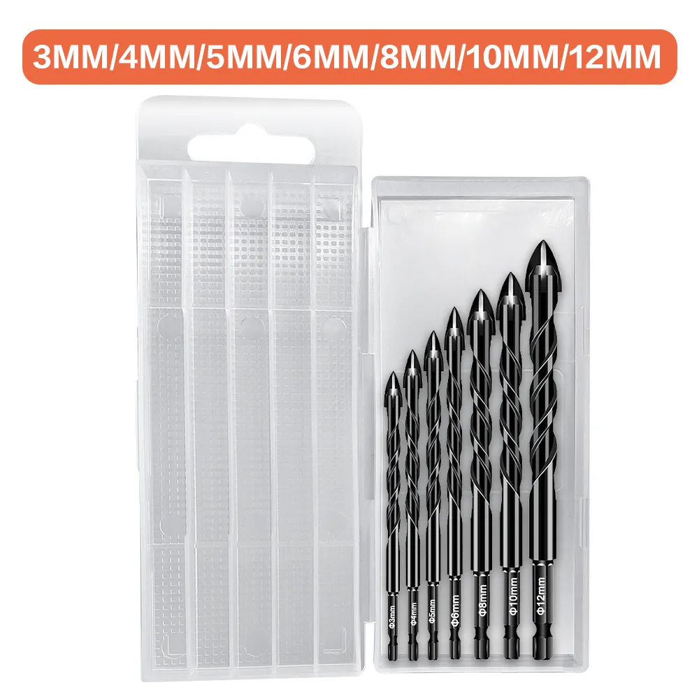Juego de brocas para azulejos hexagonales cruzados de 3-12mm para perforadora de hormig&oacute;n de cer&aacute;mica de vidrio, Kit de herramientas de carpinter&iacute;a con broca triangular de aleaci&oacute;n dura de ladrillo