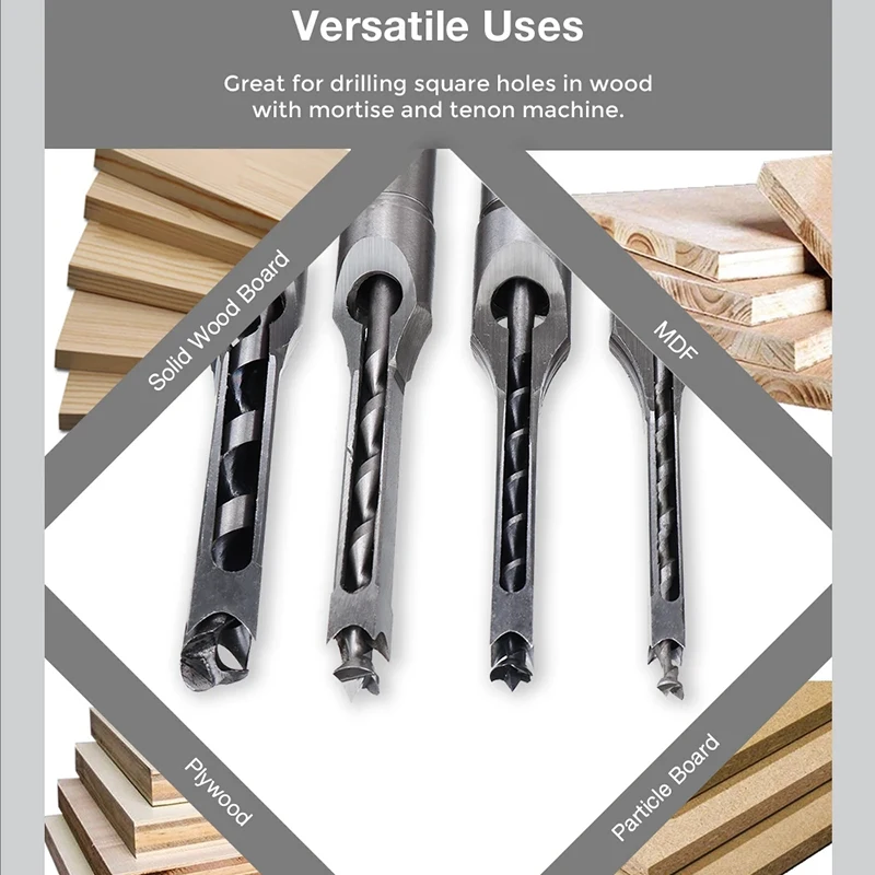 JUSTINLAU-taladro para agujeros cuadrado HSS, herramientas de taladro para carpinter&iacute;a, juego de taladro de cincel para embutir, muebles DIY, taladro cuadrado para carpinter&iacute;a