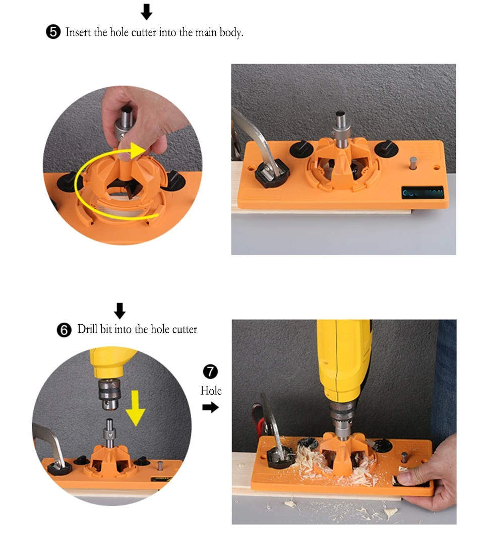 JIGHOLE-Kit de plantilla de bisagra oculta de 35mm, herramientas de carpinter&iacute;a adecuadas para instalaci&oacute;n de bisagras de puerta de armario con marco frontal