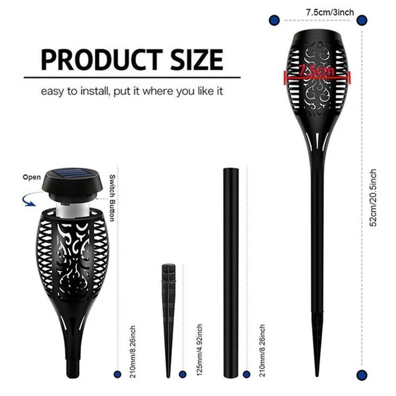 1/2/4/6/8/10 Uds. Luces de antorcha de llama Solar luz parpadeante decoraci&oacute;n de jard&iacute;n impermeable camino de c&eacute;sped al aire libre Patio l&aacute;mparas de suelo