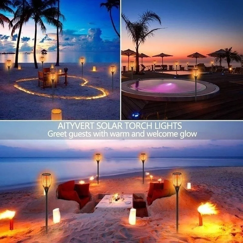 1/2/4/6/8/10 Uds. Luces de antorcha de llama Solar luz parpadeante decoraci&oacute;n de jard&iacute;n impermeable camino de c&eacute;sped al aire libre Patio l&aacute;mparas de suelo