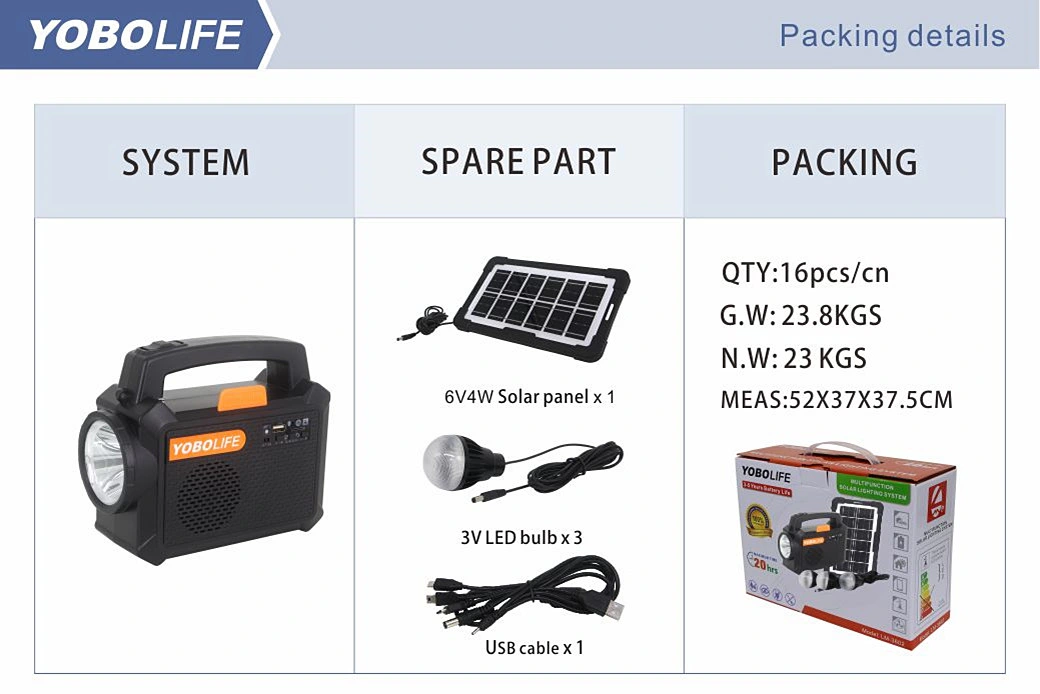 Luz Solar port&aacute;til para exteriores, iluminaci&oacute;n interior del hogar, sistema de energ&iacute;a de montaje Solar multifunci&oacute;n m&oacute;vil con Radio FM/MP3